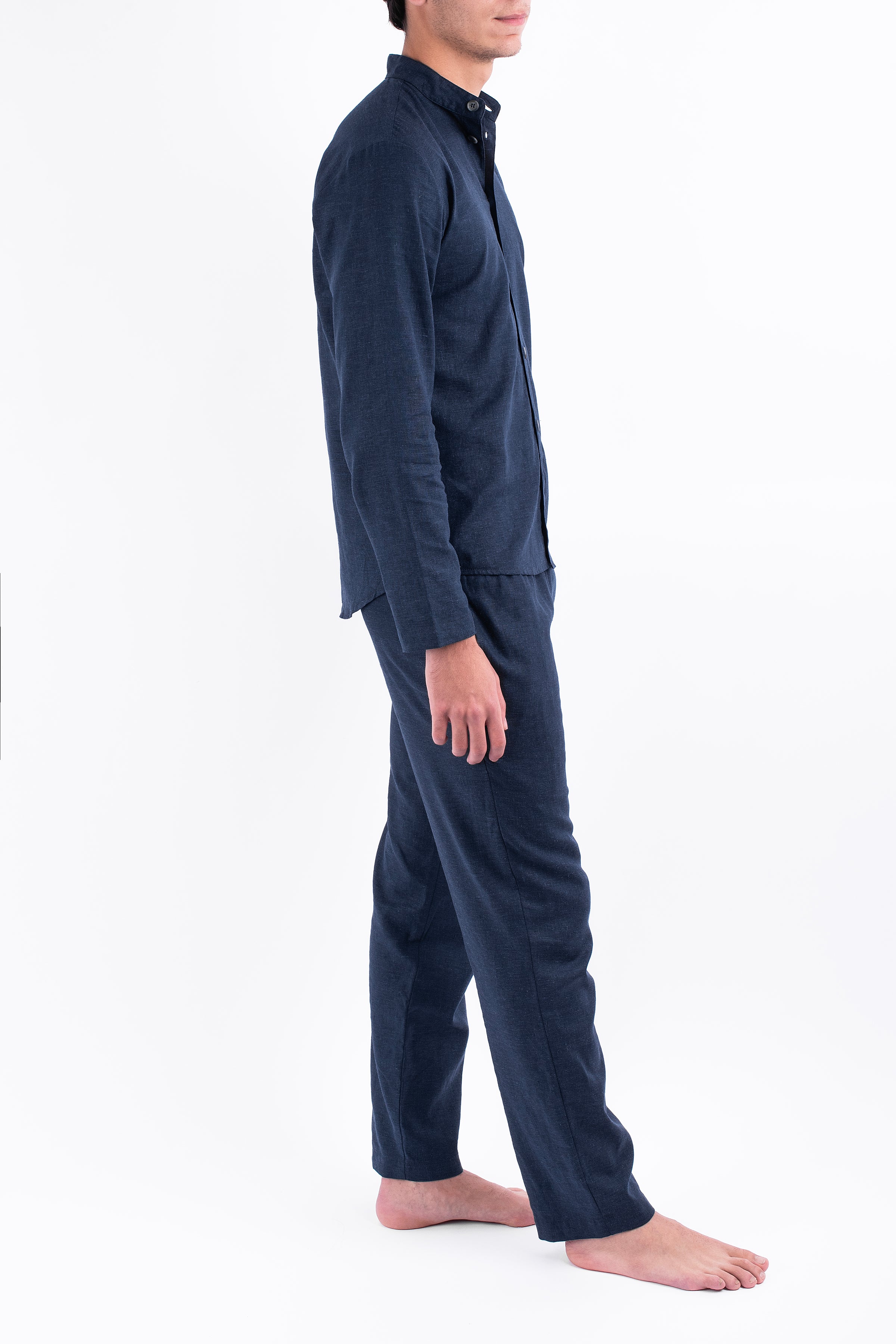 Unisex Long Pyjama Linen Navy Blue